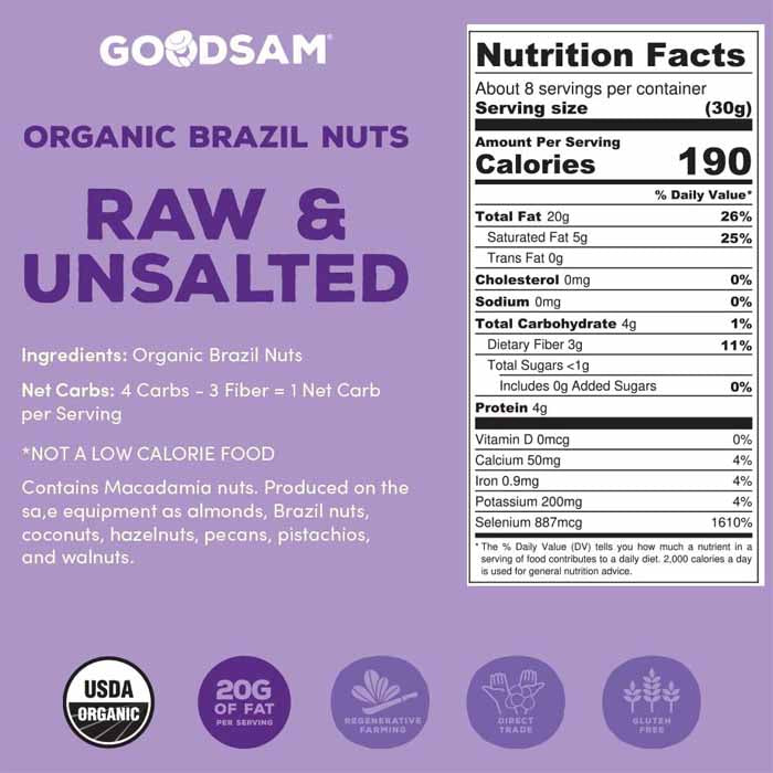 GoodSam - Brazil Nuts Organic Raw & Unsalted Nuts, 8oz - Back
