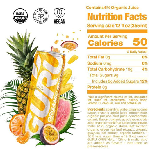 Guru - Energy Drink Guayusa, 12fl - Back