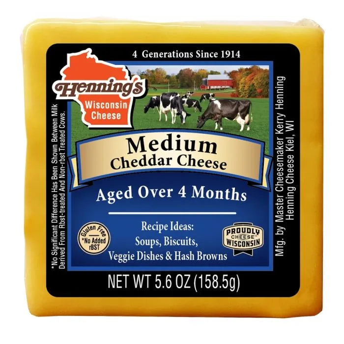 HENNINGS CHEDDAR CHEESE MEDIUM 5.6 OZ - Pack of 18