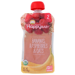 Happy Baby - Stage 2 Banana Raspberry Oats Organic, 4 Oz | Pack of 16