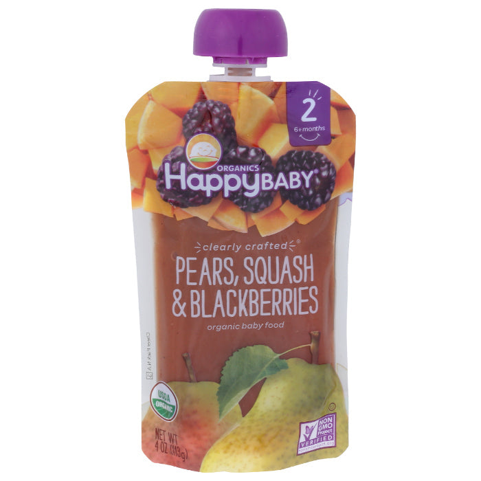 HAPPY BABY S2 PEAR SQSH BLKBRY ORG 4 OZ - Pack of 16