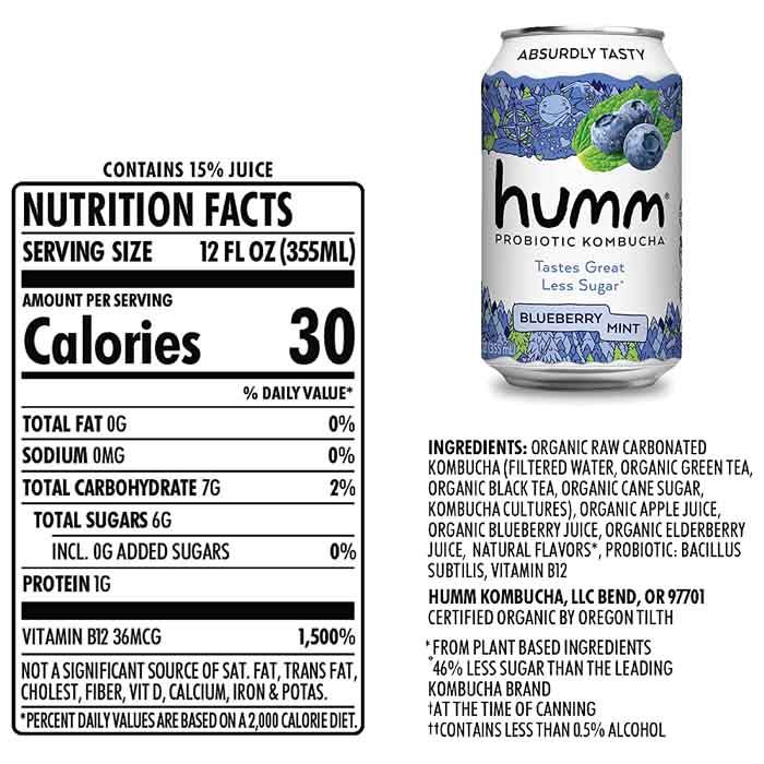 Humm - Blueberry Mint Zero Kombucha Zero, 12fl - Back