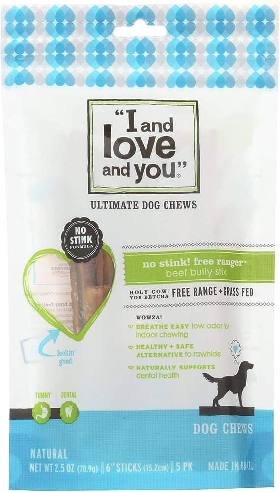 I&Love&You - Dog Chew No Stink! Free Ranger Beef Bully Stix, 2.5 Oz - Pack of 6