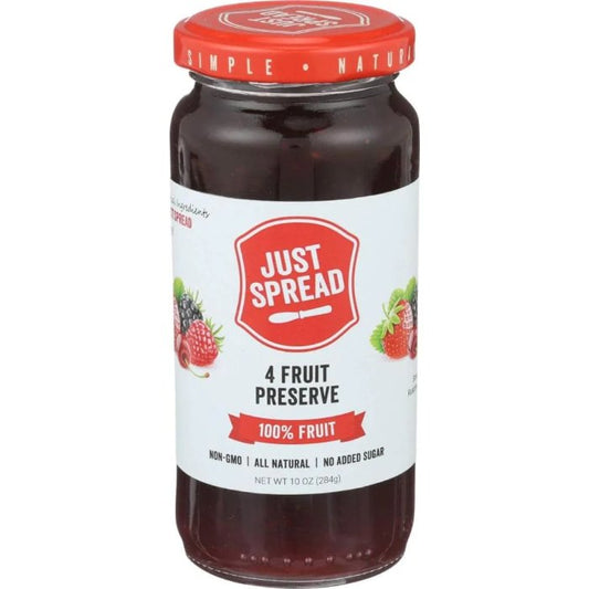 Just Spread - 4 Fruit Preserve 100% Fruit Spread, 10 Oz - Pack Of 6