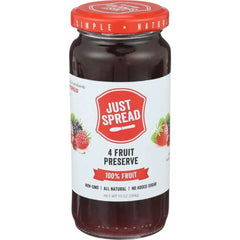 Just Spread - 4 Fruit Preserve 100% Fruit Spread, 10 Oz - Pack Of 6