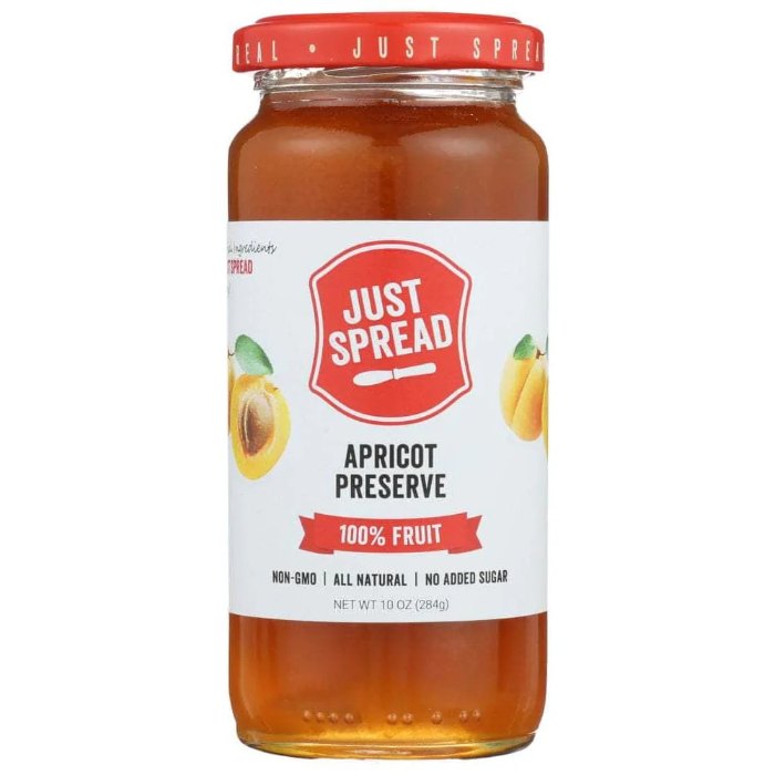 Just Spread - Apricot Preserve 100% Fruit Spread, 10 Oz - Pack Of 6