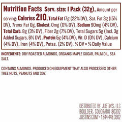 Justin's - Maple Almond Butter Squeeze, 1.15oz - back