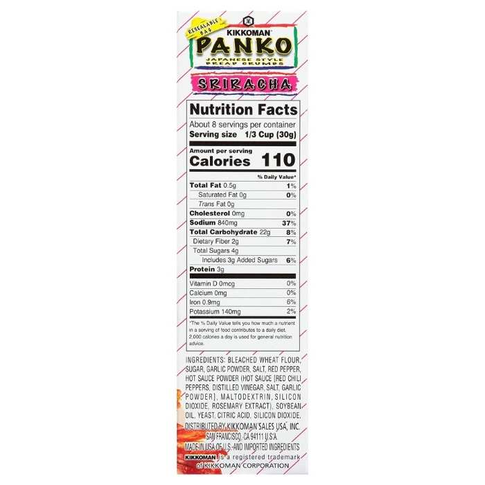 Kikkoman - Panko Japanese Style Bread Crumbs Sriracha, 8oz - Nutrition Facts