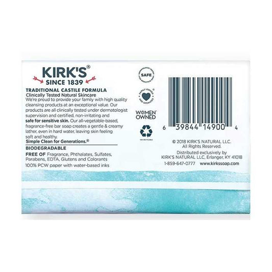 Kirk's - Gentle Castile Bar Soap  Fragrance Free back