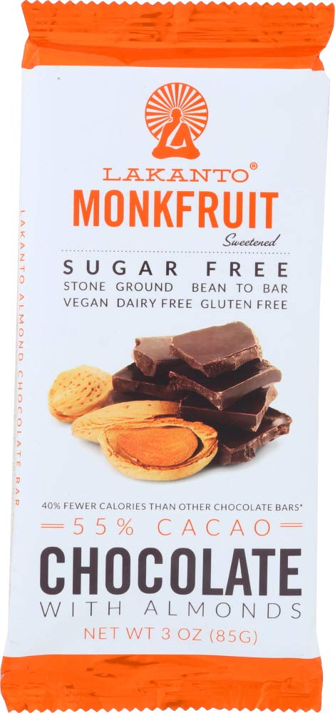 LAKANTO: Chocolate Bar with Almonds Monkfruit 55% Cacao, 3 Oz
 | Pack of 8 - PlantX US