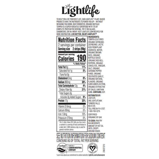 Lightlife - Tempeh Buffalo, 7oz  Pack of 12 - back