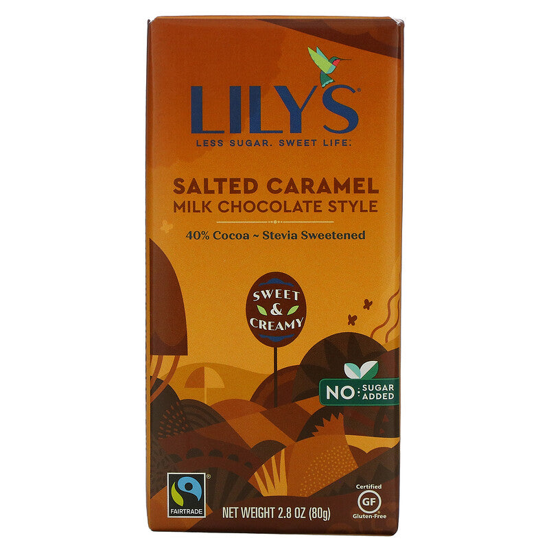 Lily's - Milk Chocolate Style Bar, Salted Caramel, 40% Cocoa, 2.8 oz | Pack of 12 - PlantX US