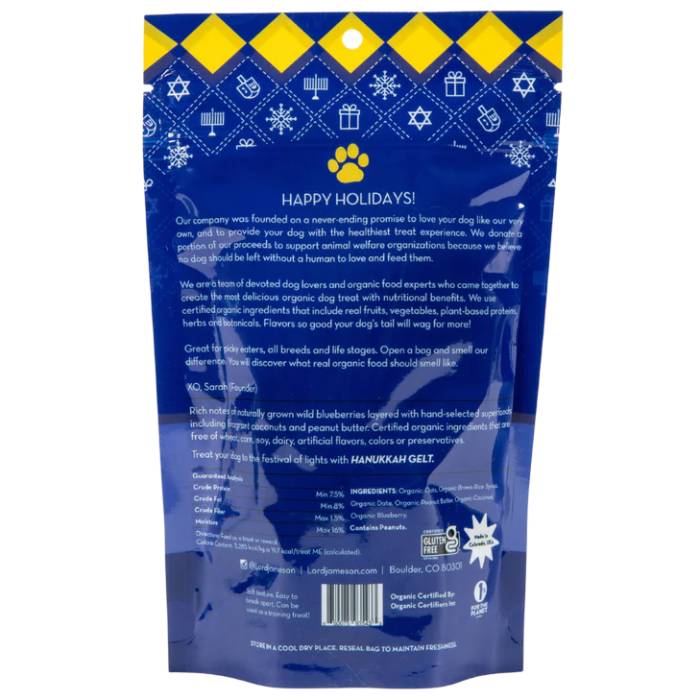 Lord Jameson - Organic Holiday Dog Treats Hanukkah Gelt, 6oz  - Back