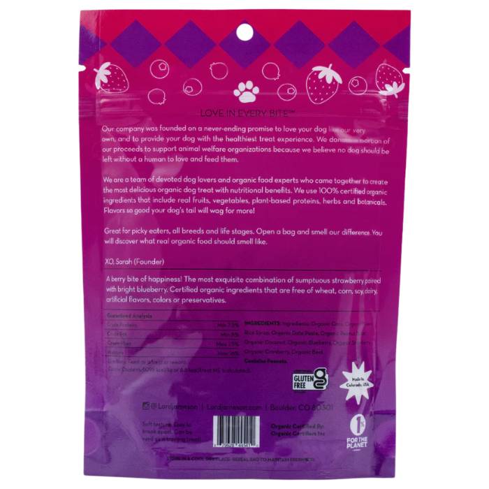 Lord Jameson - Organic Small Breed Dog Treats Very Berry, 3oz - Back