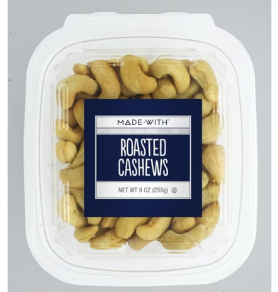 MADE WITH - NUT CASHEW ROASTED NO SALT TUB, 9 OZ - Pack of 12