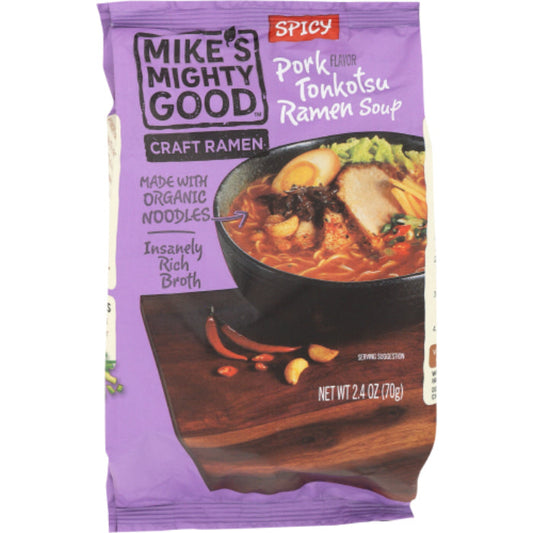 MIKES MIGHTY GOOD - PORK SPICY TONKOTSU RAMEN SOUP, 2.4 OZ | Pack of 7