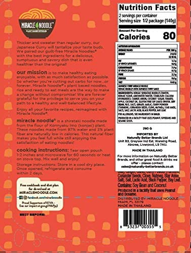 MIRACLE NOODLE - Ready-to-Eat Japanese Curry Noodles, 280 gm | Pack of 6