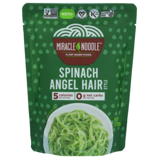 MIRACLE NOODLE - SPINACH ANGEL HAIR READY TO EAT NOODLE, 7 OZ | Pack of 6