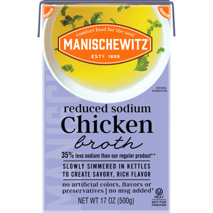 MANISCHEWITZ - REDUCED SODIUM CHICKEN BROTH, 17 FO | Pack of 12