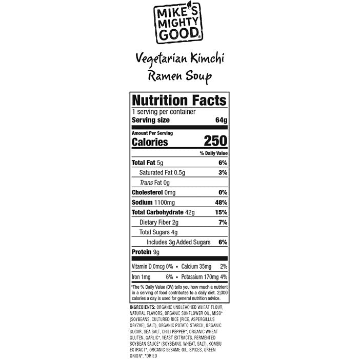 Mike's Mighty Good - Craft Ramen Vegetarian Kimchi Soup, 2.3oz - back