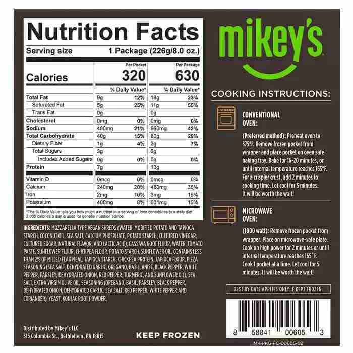 Mikey's - Cheeze Pizza Plant-Based Pockets, 8oz - back