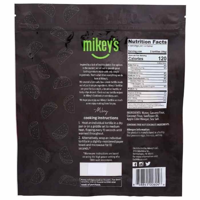 Mikey's - Grain Free Cassava Flour Tortillas back