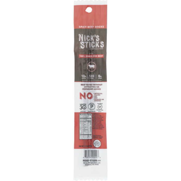 NICKS STICKS SNACK BEEF STX SPCY GRASS FD 1.7 OZ - Pack of 25