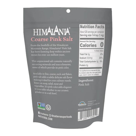 Natierra - Himalania Pink Salt - Refill Bag - Coarse, 26oz - back