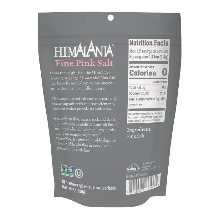 Natierra - Himalania Pink Salt - Refill Bag - Fine, 26oz - back