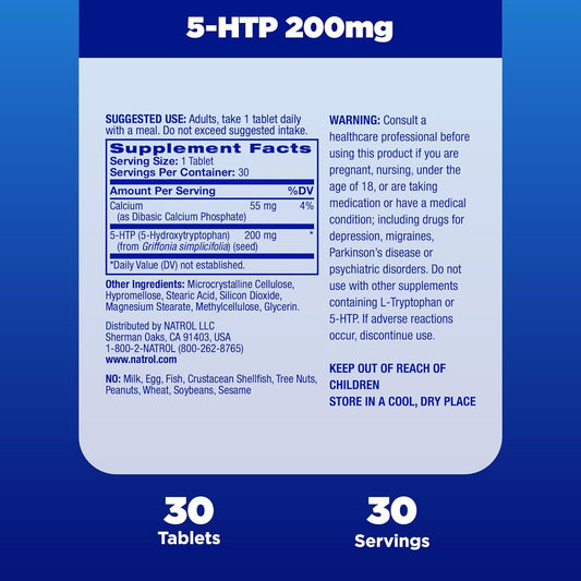 Natrol - 5-HTP, Time Release, Maximum Strength, 200 mg, 30 Tablets