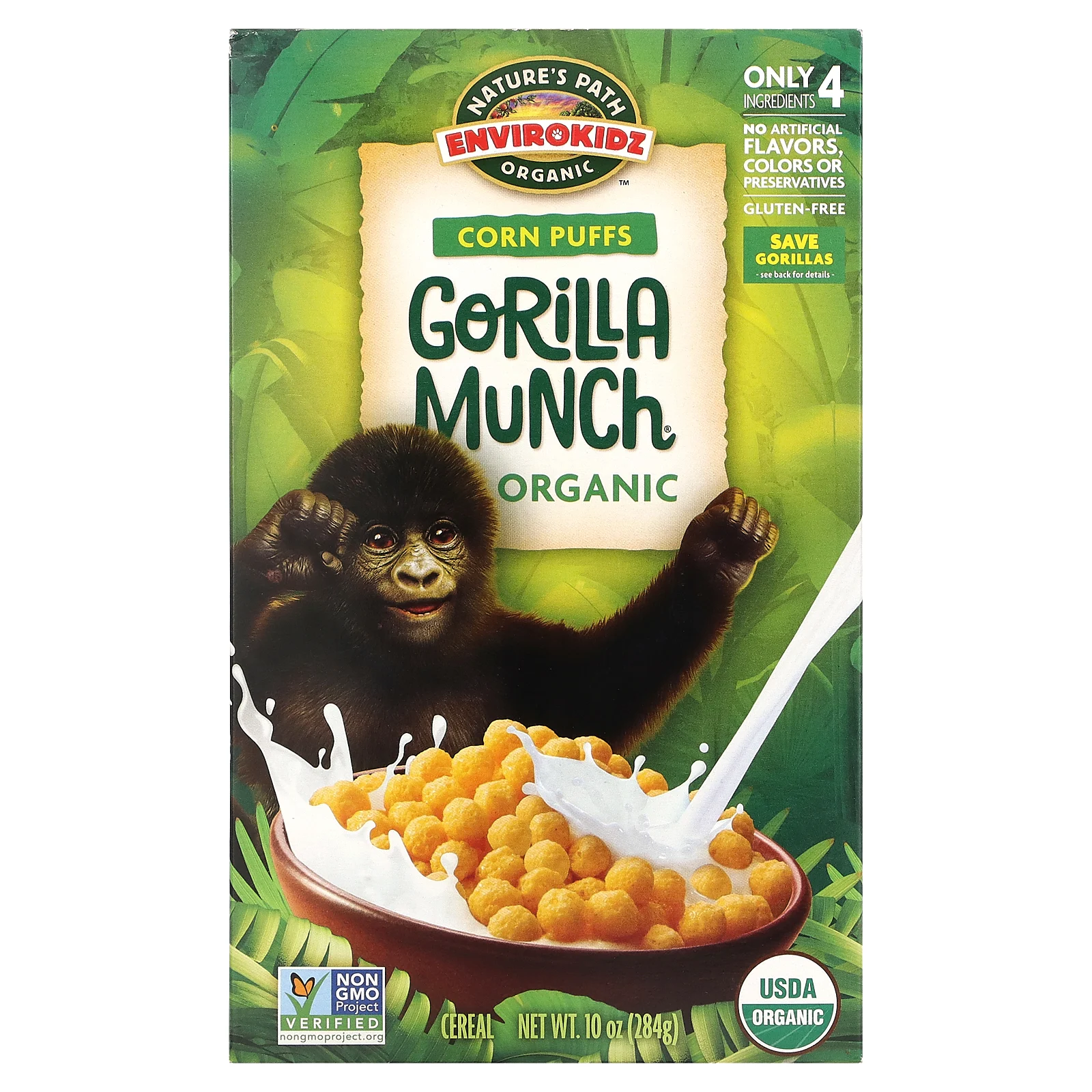 Nature's Path, EnviroKidz, Organic Corn Puffs Gorilla Munch Cereal, 10 oz
 | Pack of 12 - PlantX US