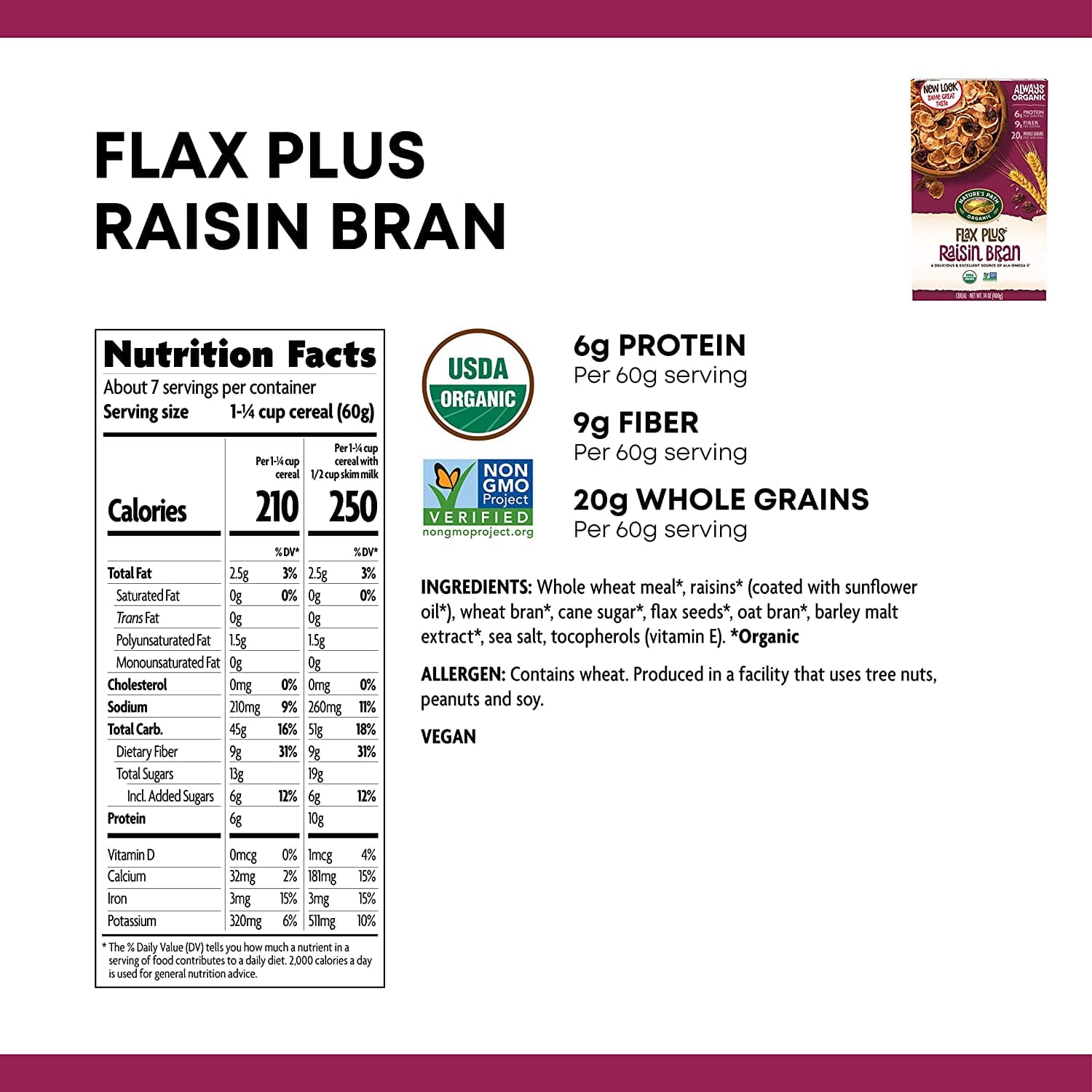 Nature's Path-Cereal Flax Raisin Bran Flakes, 14 oz