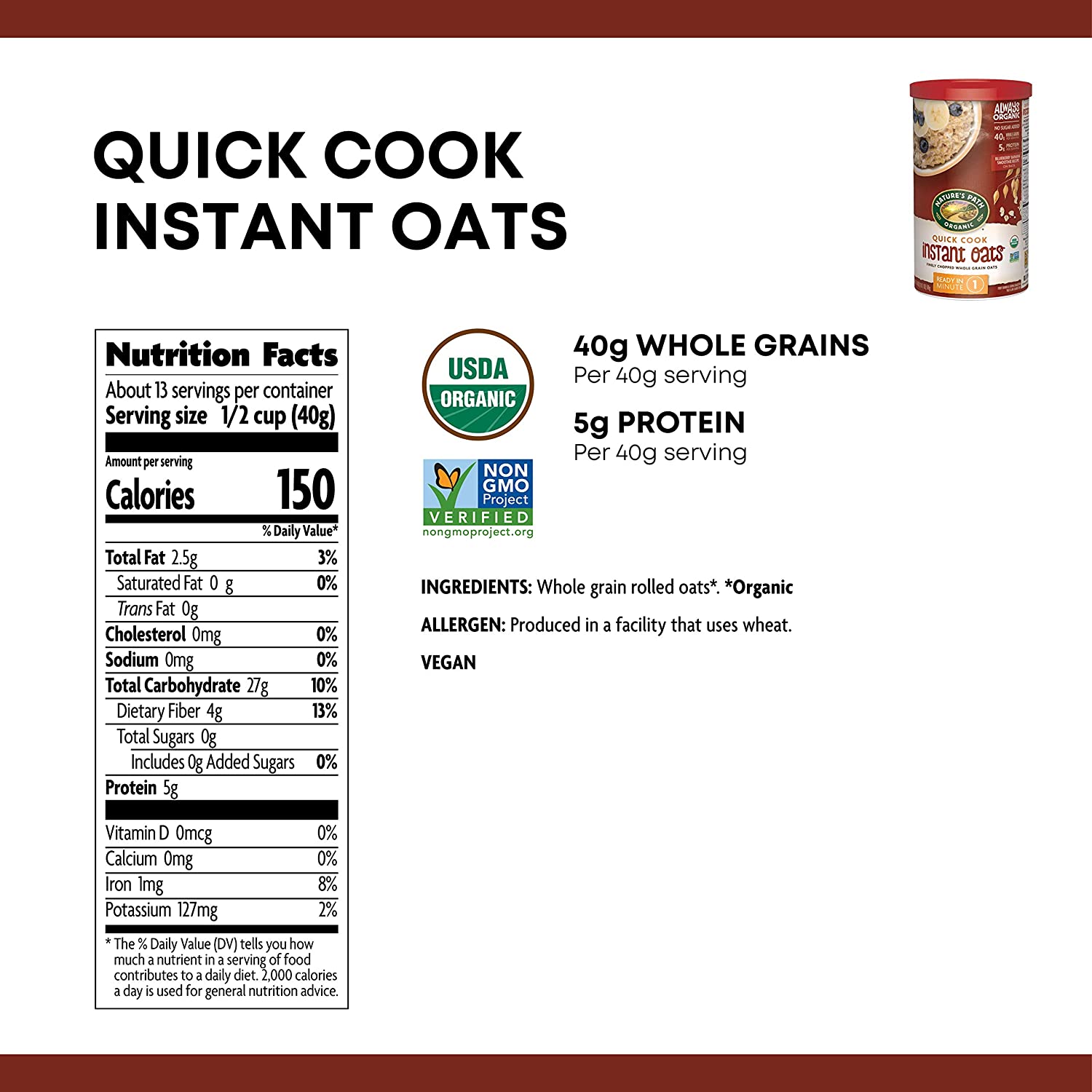 Nature's Path-Instant Oats, 18 oz pack of 3