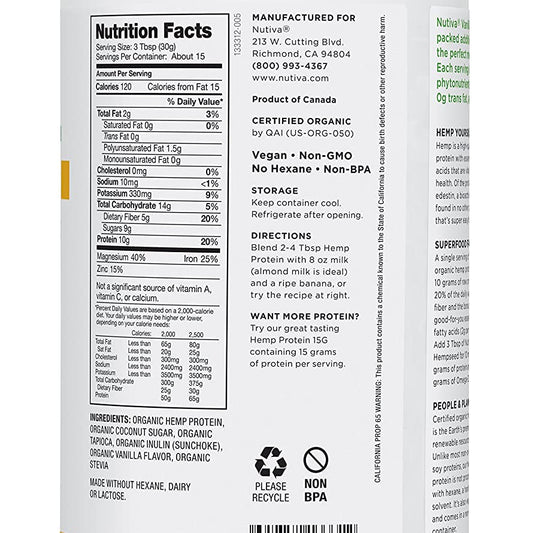 Nutiva-Hempseed Protein Vanilla, 16 oz