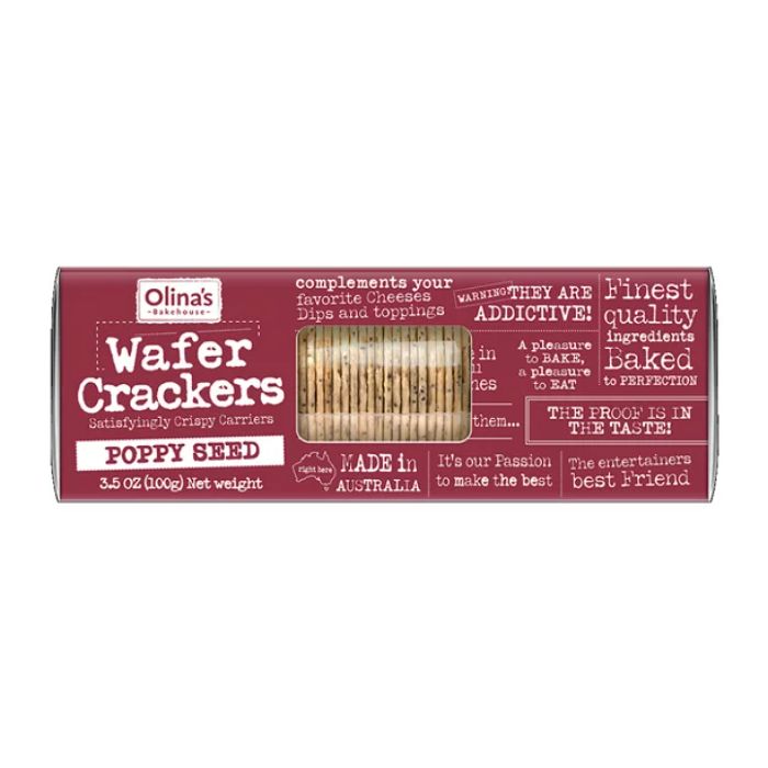 Olinas Bakehouse - Wafer Crackers Poppy Seed, 3.5 Oz | Pack Of 12