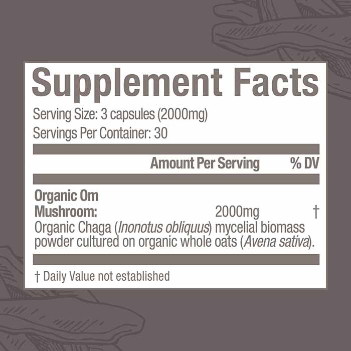 Om Mushroom Superfood - Chaga Mushroom Capsules, 90 Capsules - back