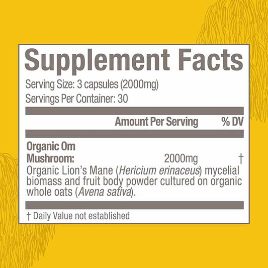 Om Mushroom Superfood - Lionâs Mane Mushroom Capsules, 90 Capsules - back