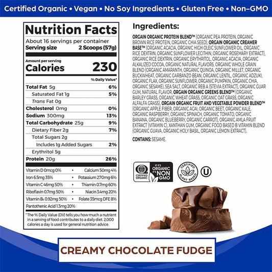 Orgain - Organic Meal Powder Vegan Meal Replacement - Creamy Chocolate Fudge, 2.01 lbs - back