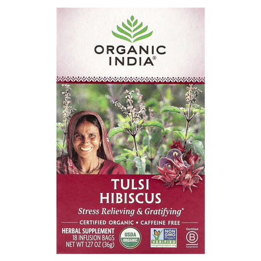 Organic India - Tulsi and Hibiscus Infusion Tea, 18 Bags | Pack of 6