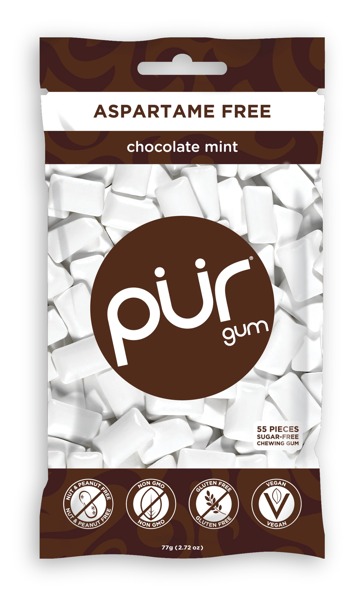 PUR Sugar-Free Gum Chocolate Mint Bag, 55pc
 | Pack of 12 - PlantX US