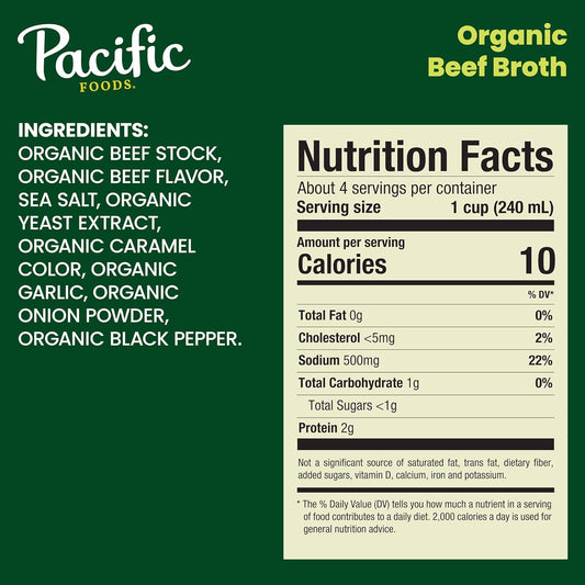 Pacific Foods - Organic Beef Broth, 32 Fl Oz | Pack of 12