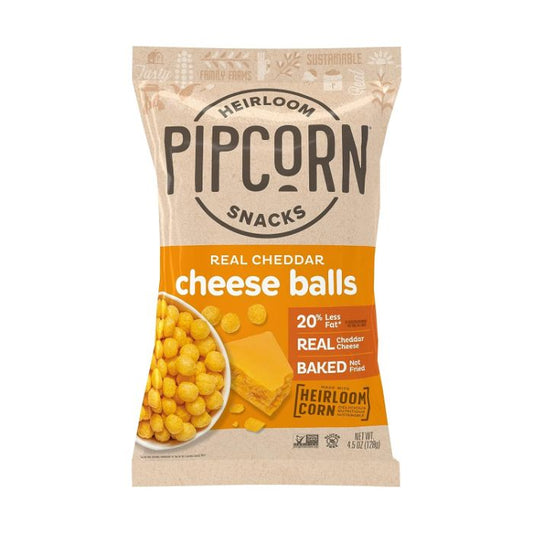 Pipcorn Cheese Balls Cheddar 4.5 Oz - Pack Of 12