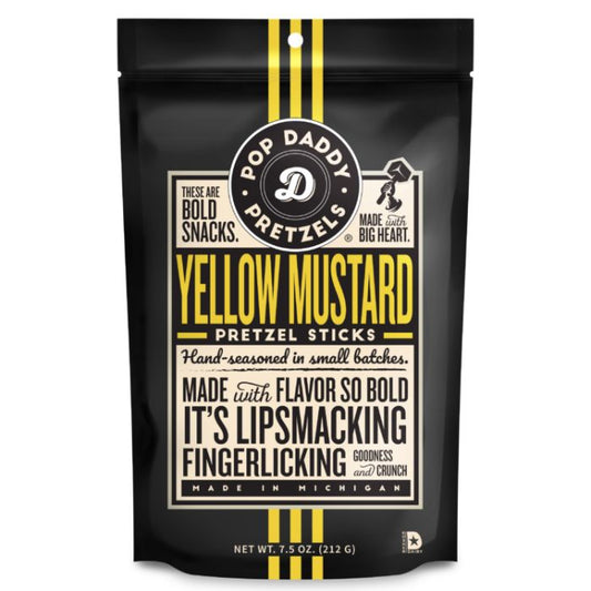 Pop Daddy Popcorn & Pretz Pretzels Yellow Mus 7.5 Oz - Pack Of 12