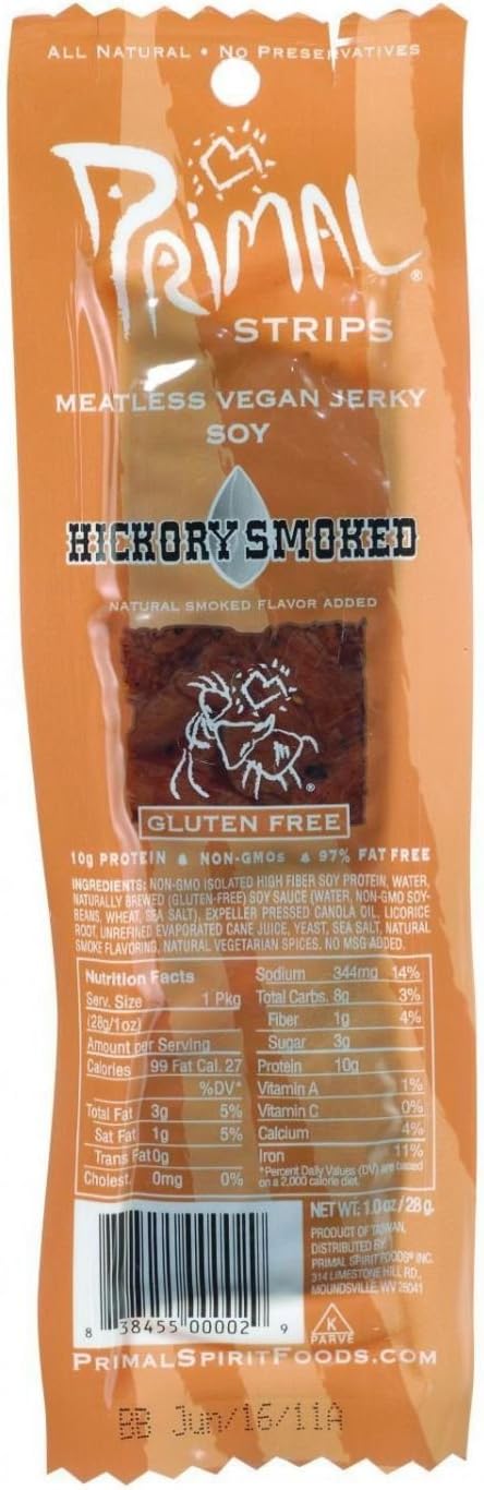 Primal Strips - Jerky Strips - Soya Hickory Smoke, 1 Oz | Pack of 24