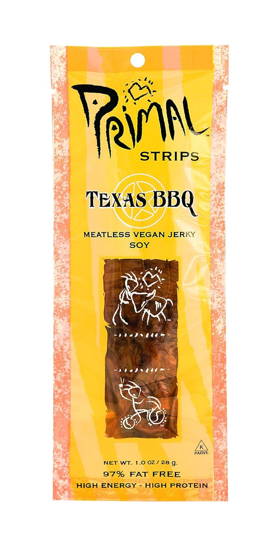 Primal Strips - Jerky Strips - Soya Texas BBQ, 1 Oz | Pack of 24