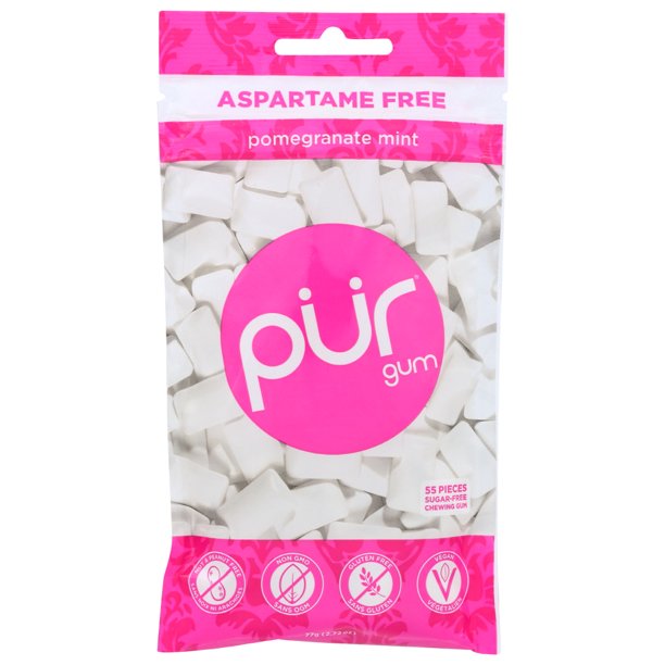 Pur Chewing Gum Sugar-Free Aspartame Pomegranate Mint 2.72 Oz
 | Pack of 12 - PlantX US