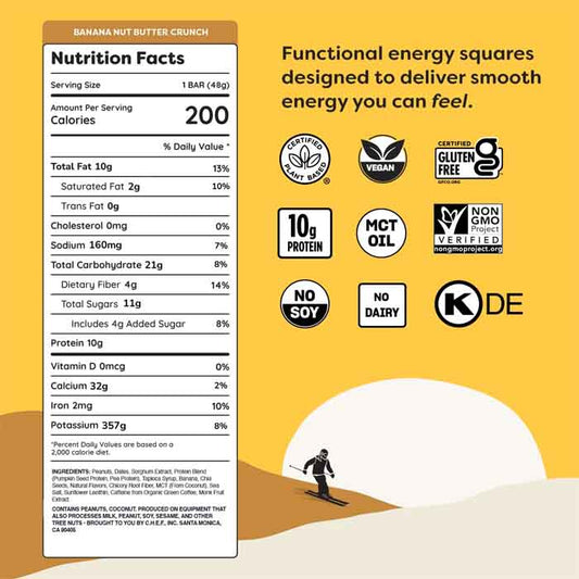 Quantum Energy Squares - Bar Banana Nut Butter Crunch, 1.69oz  Pack of 8 - Back