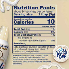 Reddi Wip - Vegan Whipped Topping - Made with Coconut Milk, 6oz - back