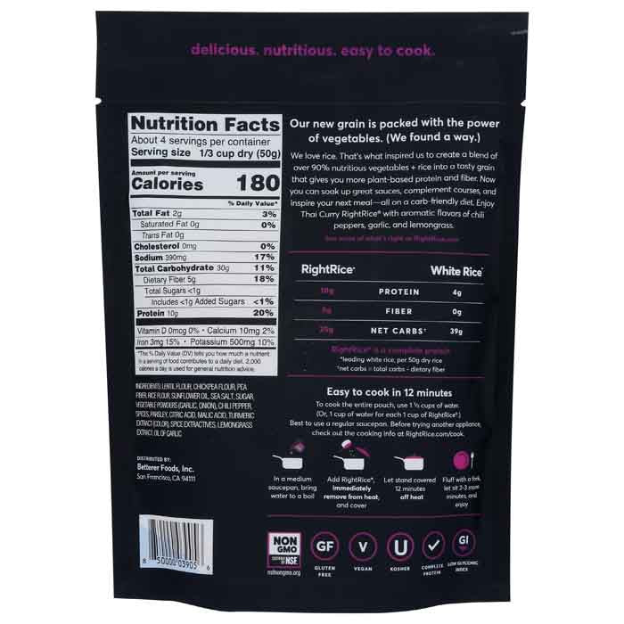 RightRice - Thai Curry Rice Made from Vetegables, 7oz - back