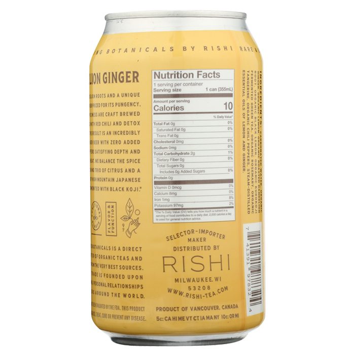 Rishi - Sparkling Water Dandelion Ginger , 12oz - back